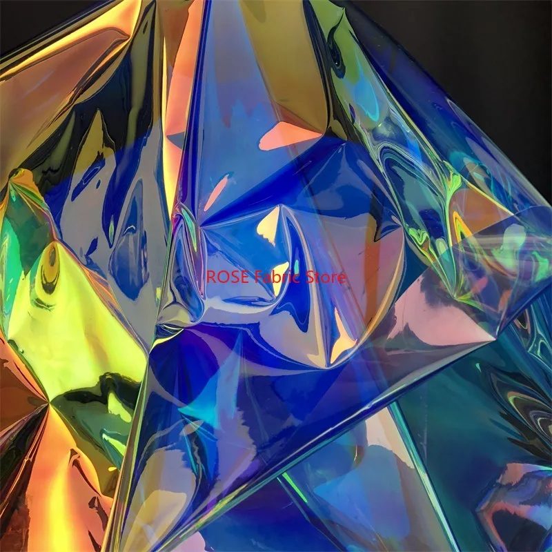 

1 yard Transparent PVC Designer Fabric Mirror Fluorescent Rainbow Color Clothing Bags Waterproof Creative Fabric