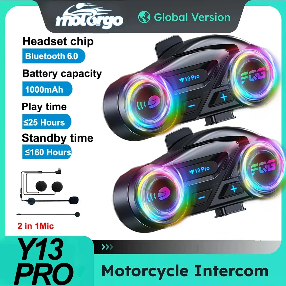 

Dual Bluetooth 6.0 Chip Intercom Helmet Headset 500M Waterproof with RGB Lighting Effect Supports Third-Party Connection