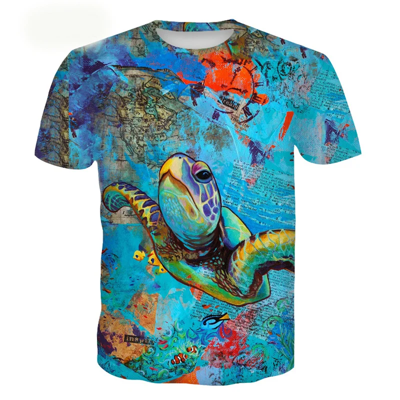 Tortoise Fish Pattern T-Shirt For Men Marine Animals 3D Printed Tees Summer Casual Short Sleeves Kids T Shirts Women O-Neck Tops