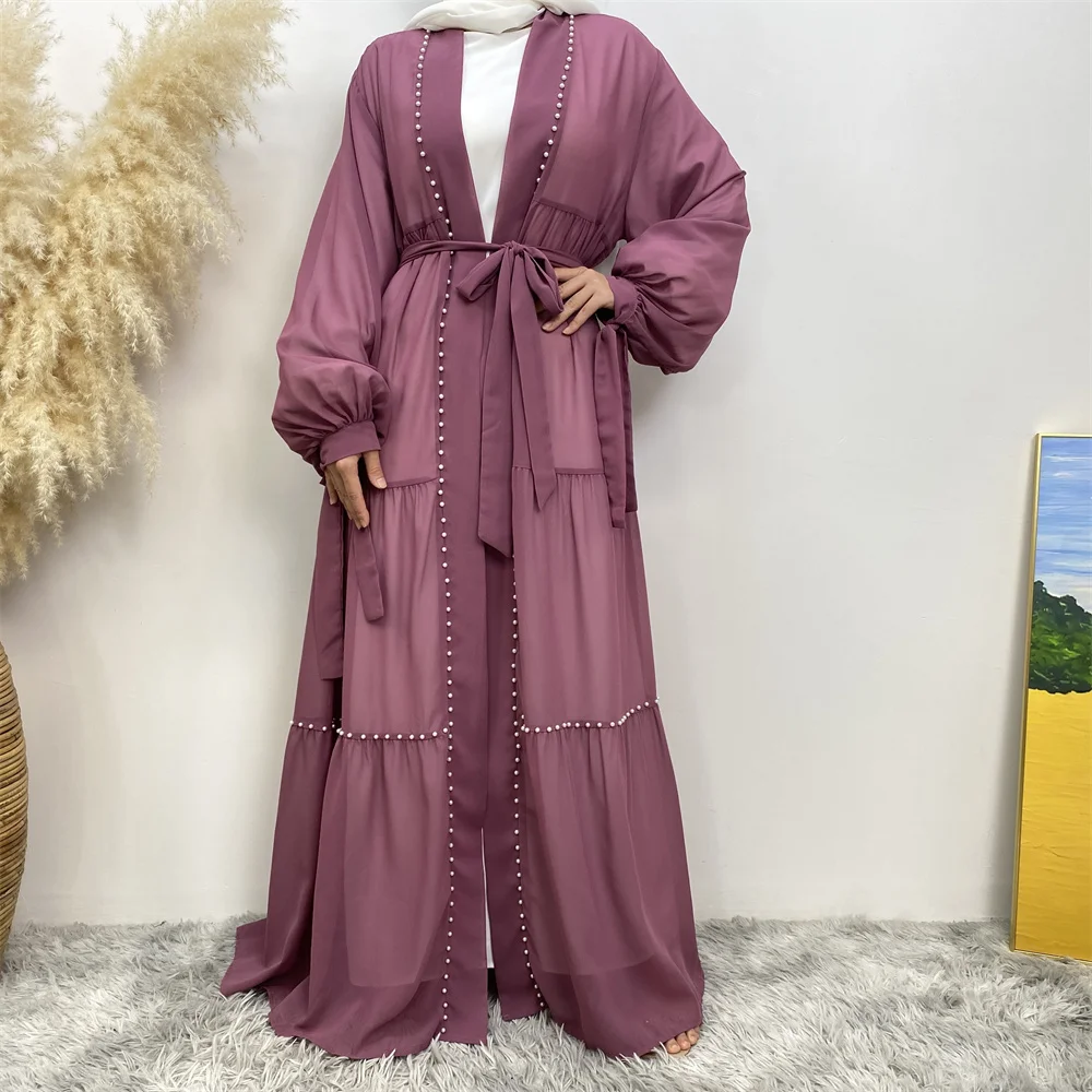 Abaya Dubai Muslim women\'s fashion Cardigan dress Arab net color studded Moo chiffon elegant temperament cardigan robe