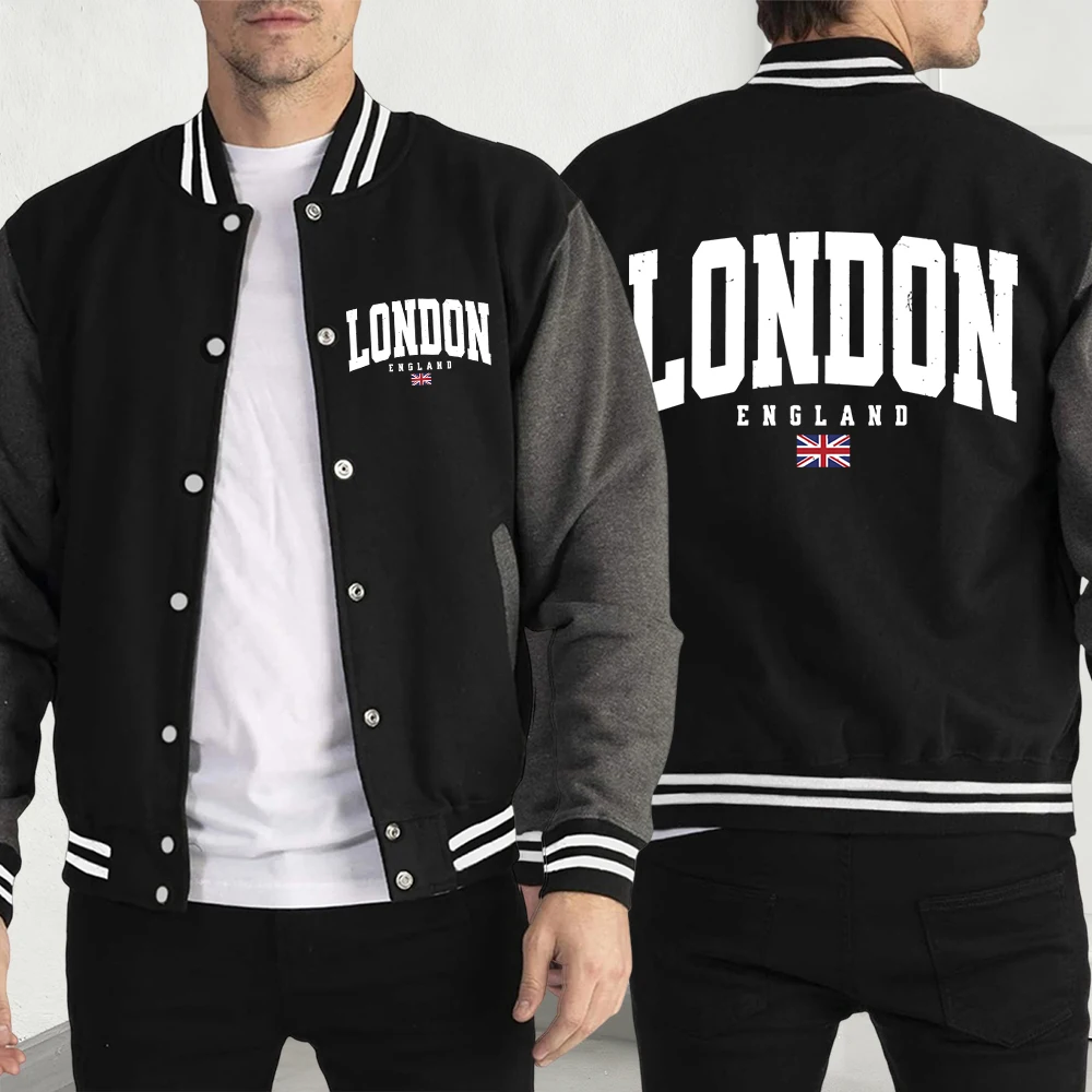 

London England Flag Men Jackets New Creative Clothing Cartoons Loose Fashion Retro Baseball Jersey Casual Unisex American Top