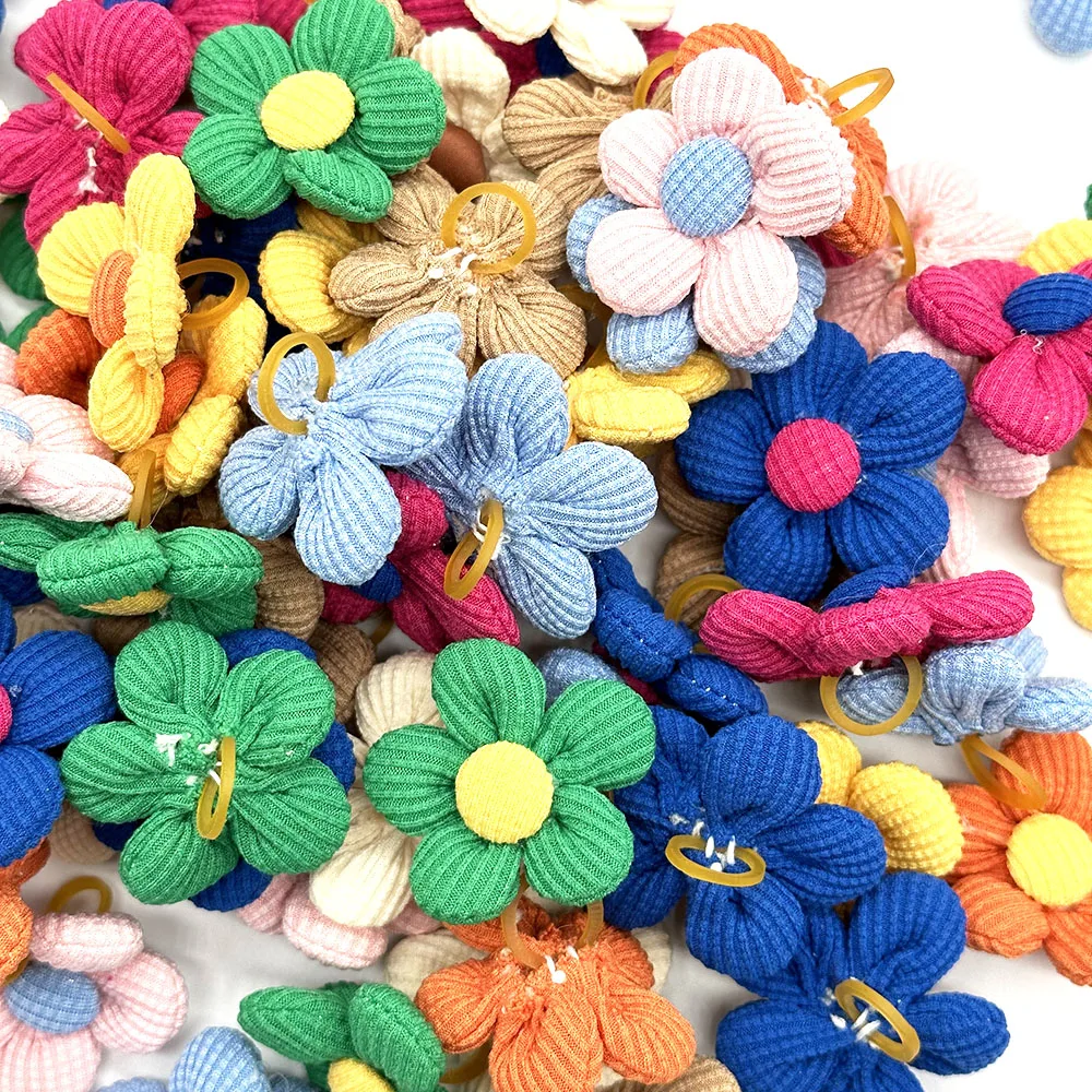 50/100PCS Flower Shape Decoration Cute Dog Hair Bow Dogs Bows Cotton Rubber Bands Dog Supplies Puppy Bowknot Pet Accessories