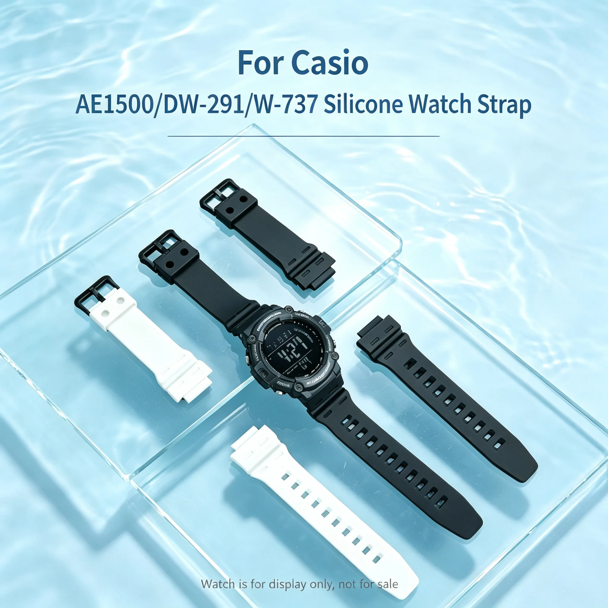 AE1500 Resin Strap For Casio 3502 AE-1500WHX-1AVDF/DW-291/W-737 Waterproof Sweat Proof Sports Convex Mouth Strap Black 18mm