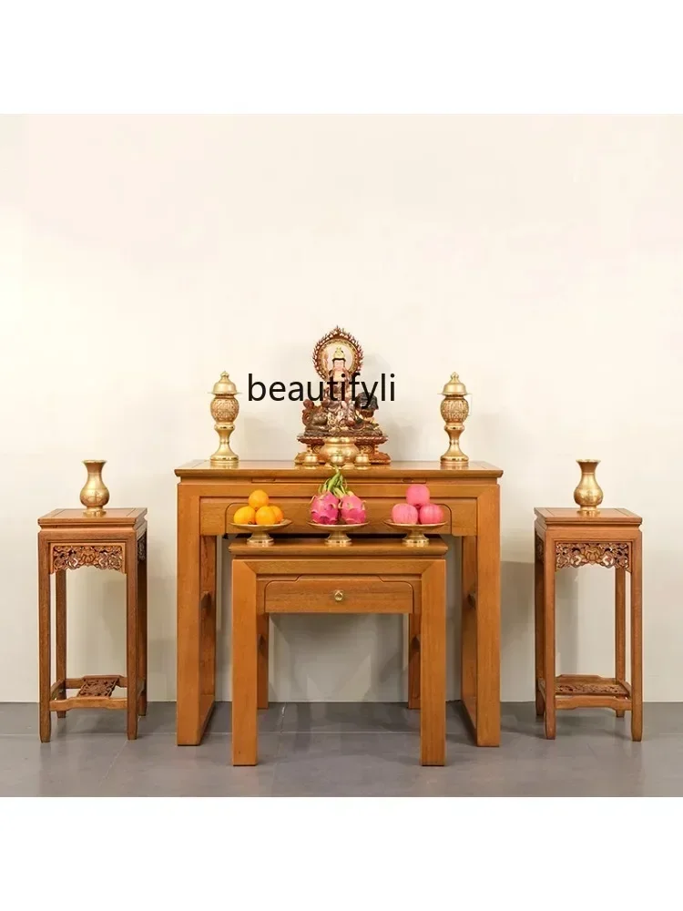 

Cy Solid Wood Altar Home Middle Hall Buddha Shrine Guan Gong Altar Buddha Hall Cabinet Modern Minimalist New Chinese Style