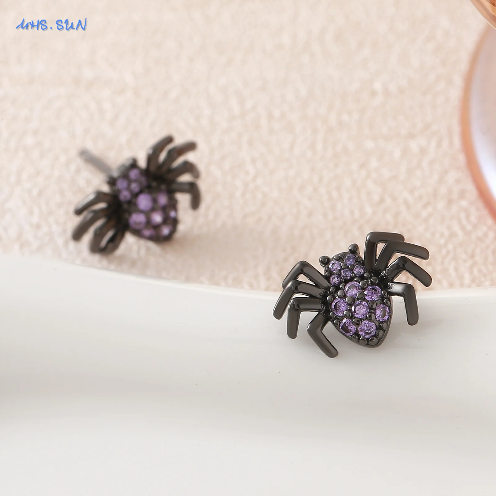 MHS.SUN الأرجواني مكعب الزركون الأسود العنكبوت وأقراط للنساء الرجال الهيب هوب الحيوانات هالوين مجوهرات مهرجان هدية حفلة