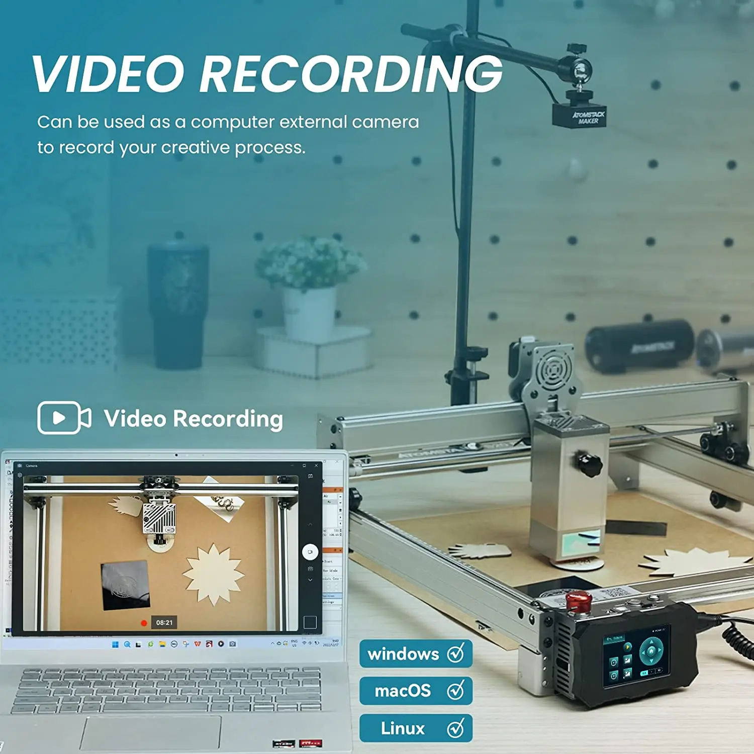 ATOMSTACK Laser Engraver AC1 Camera Time-Lapse 5MP Digital Photography Video Precise Positioning Multi-Task Engraving Preview