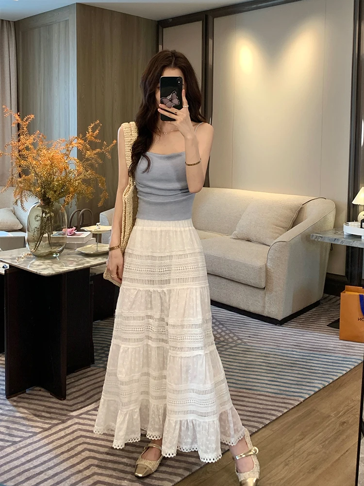 

2024 Women's Clothing Lace hollow high waist skirt Spring Summer New 640