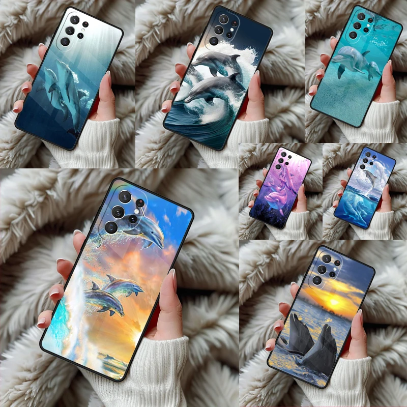 Sea Animal Cute Dolphin bumper Phone Case For Samsung Galaxy S24 S25 S26 Ultra S22 S23 Plus S21 S20 FE Note10 TPU Cover