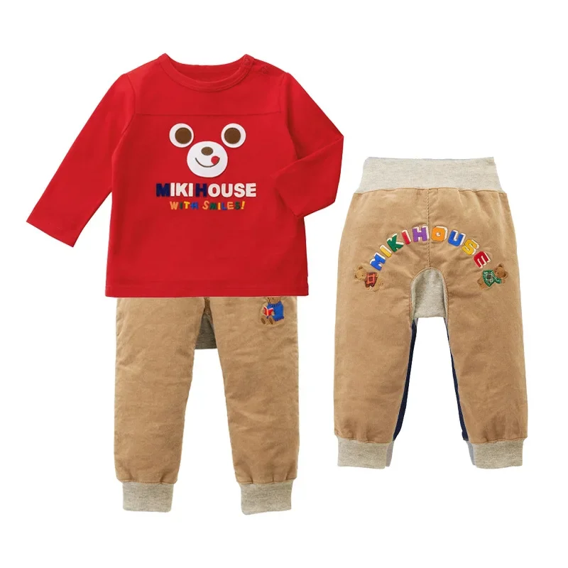 Boys Pants   Miki Autumn Winter New Girl Cartoon Bear Sweatpants Color Letter Logo Embroidery Trousers