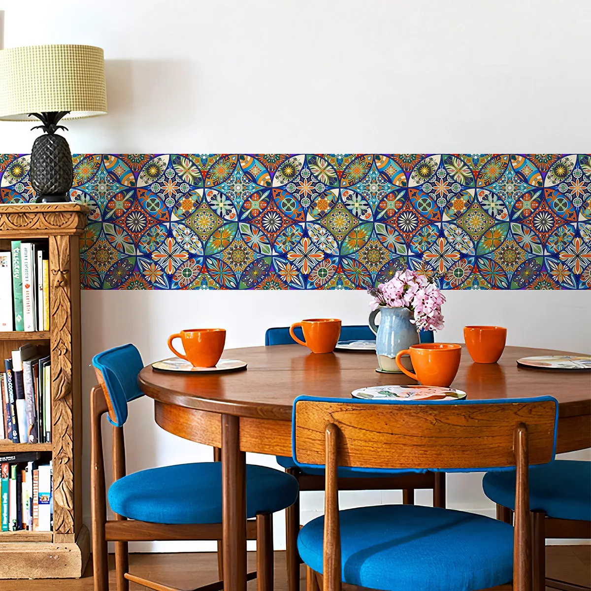 Boho Watercolor Traffic Circle Vinyl Wallpaper Chic Peel And Stick Tile Patterns PVC Wallpaper Retro Furniture Cabinet Sticker