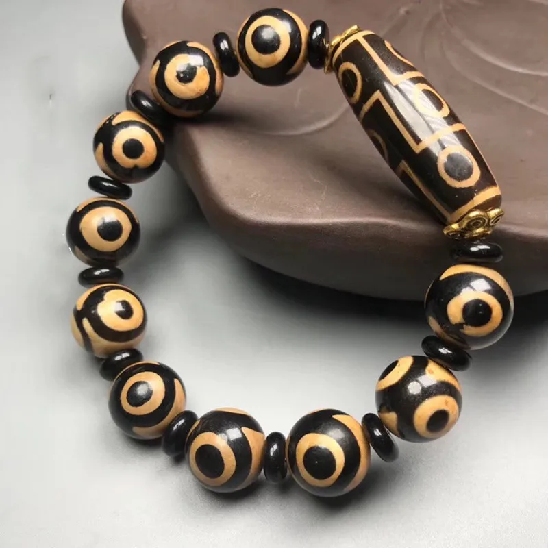 

Natural Stone Bead Bracelet Black Lava Agate Beaded Bracelet Ladies Men's Jewelry Three Eyed Dzi Beads Couple Bracelet