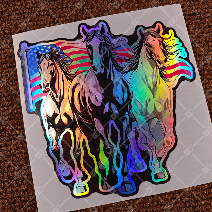 1 piece of creative three-horse sticker, laser vinyl sticker, car sticker, smooth adhesive paper for car bumper/wall surface
