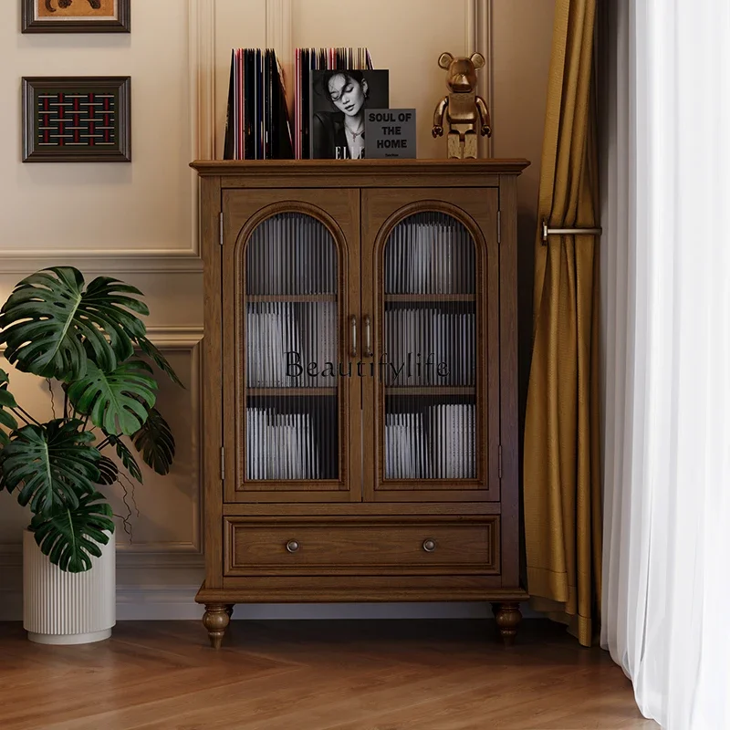 

FG40*American retro solid wood arch wine cabinet 2024 locker integrated against the wall