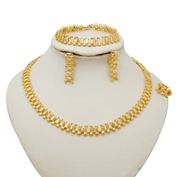Ethiopian Ltalian Gold Color Jewelry Sets With Simple Atmospheric Earrings Necklace Bracelet Ring Suitable For Wedding Gifts