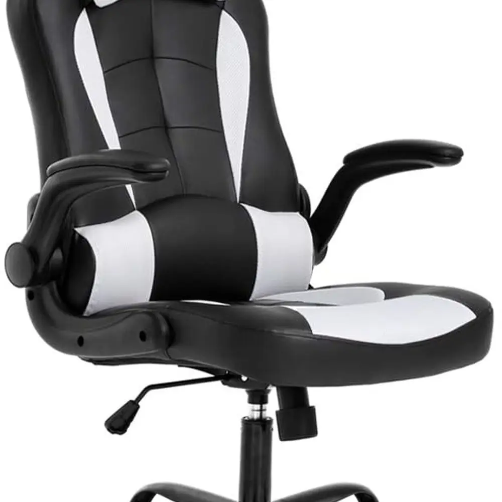 

Ergonomic High-Back PU Leather Office Chair with Lumbar Support, Flip-Up Arms, and Headrest for Adults (White)