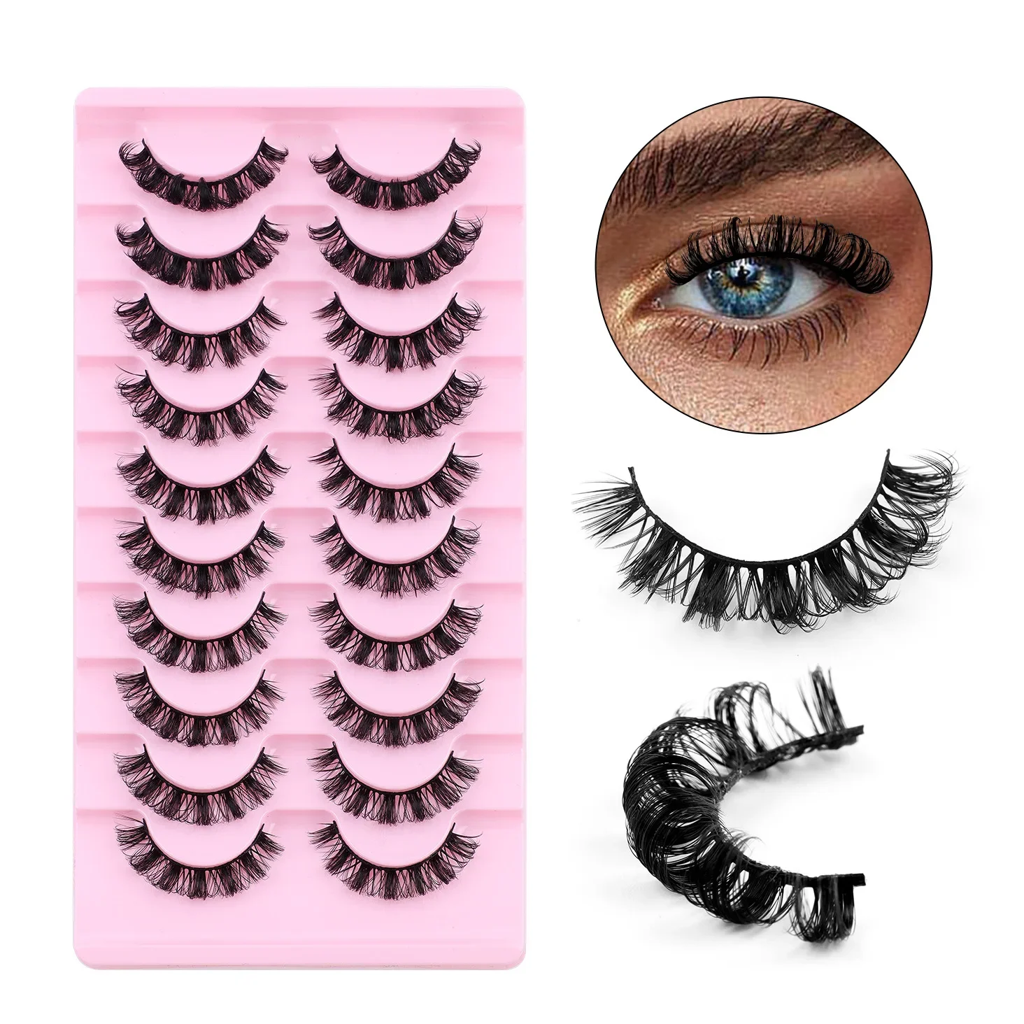 10 คู่ DD Curl รัสเซีย Strip Lashes Faux Mink Lashes ขนตาปลอมธรรมชาติ Dramatic Eyelashes Eyelash Extension แต่ละ