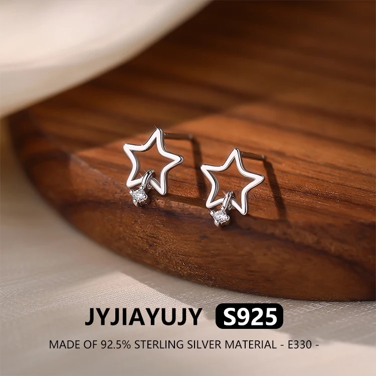 

JYJIAYUJY 100% Whole Original Sterling Silver S925 Stud Earrings Hollow Star Shape For Her Elegance Gift For Women Use E330