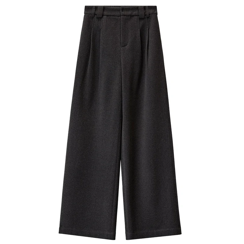 SENTUBILA Casual Loose Knit Pants Women 2024 Winter Cozy Folds Straight-leg Pants High-waist Work Business Trouser 144k56333