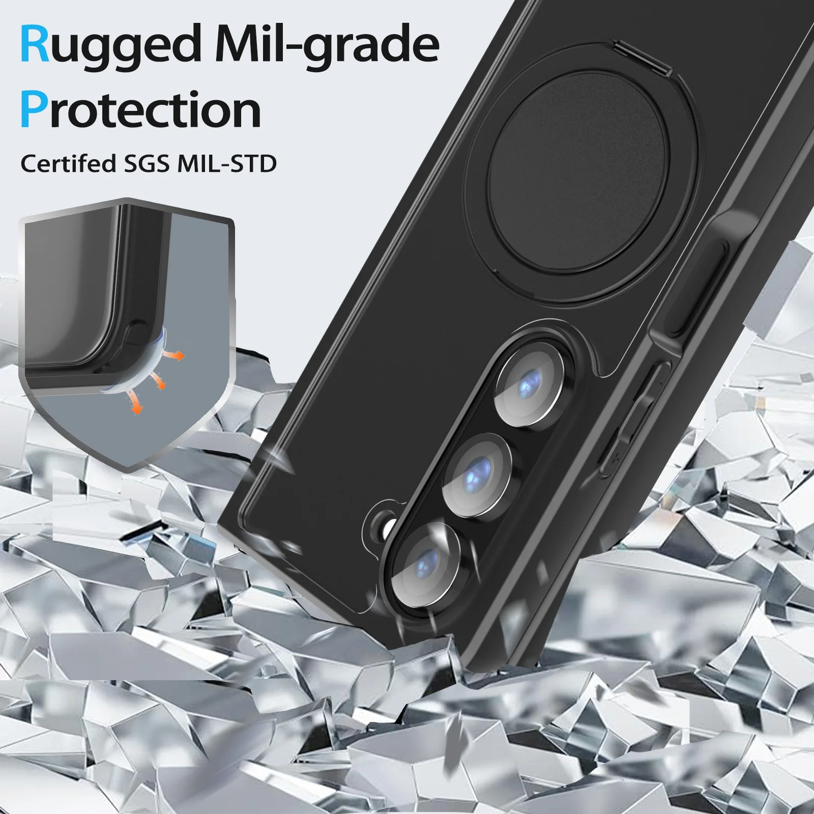 HARUINO Magnetic Case for Samsung Z Fold5 Cover -Wireless Charger Compatible, 360°Rotatable Ring Holder Stand, Anti Fingerprint