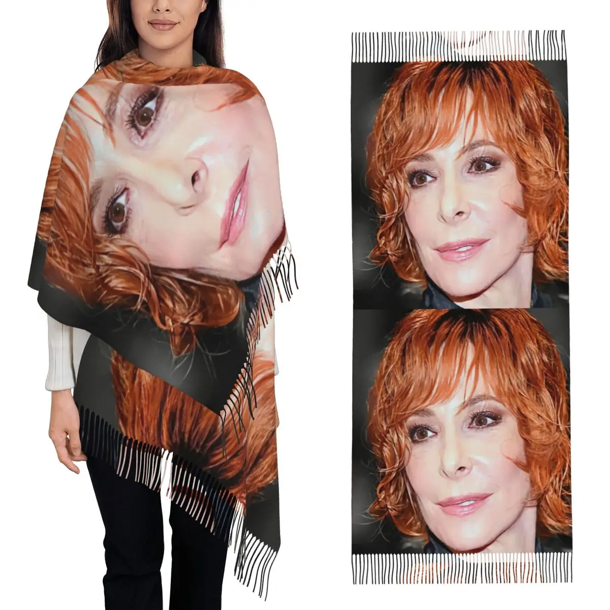 Mylene Farmer Bufanda Bufandas con borlas Mujer Chales y chales suaves y cálidos Chal grande para otoño e invierno