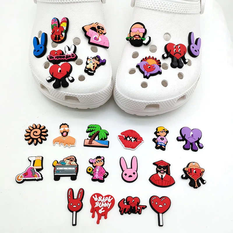 1/26Pcs Popular Singer Bad Bunny Shoe Charms For Slides Sandals Bags DIY Custom Accessories PVC Clog Decor Music Fans Party Gift