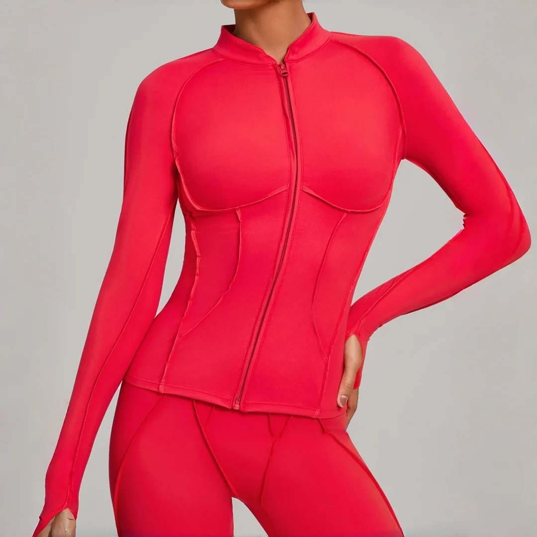

Tight Quick Dry Yoga Jacket Stand Collar Zipper Long Sleeve Yoga Jacket Women's Running Fitness Workout Gym Sports Tops