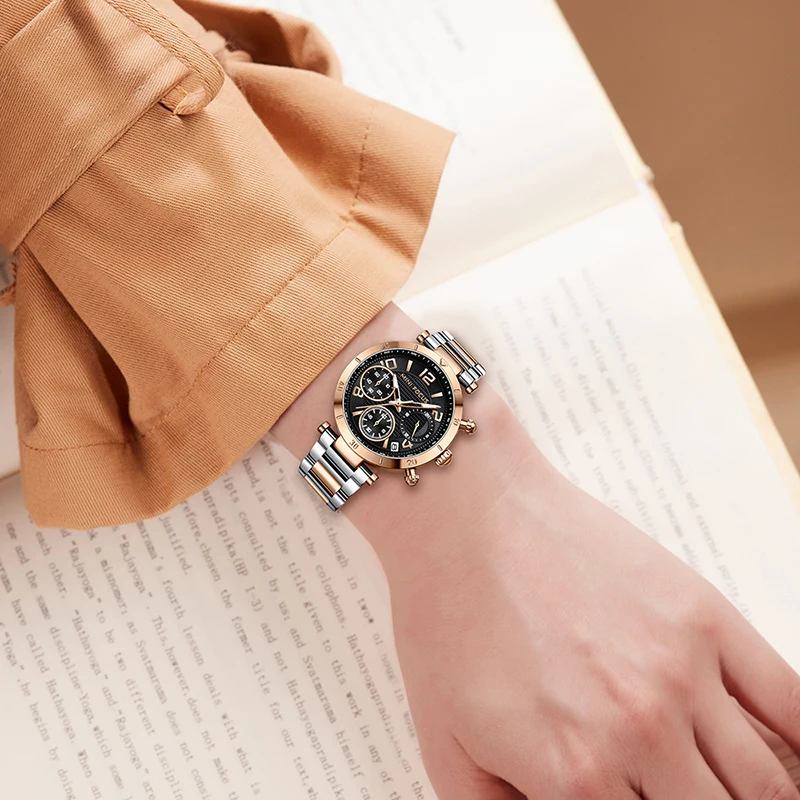 High End MINI FOCUS MF0489L Women Luxury Watch Solid Stainless Steel Band Water Resistant Chronograph Quartz Watches