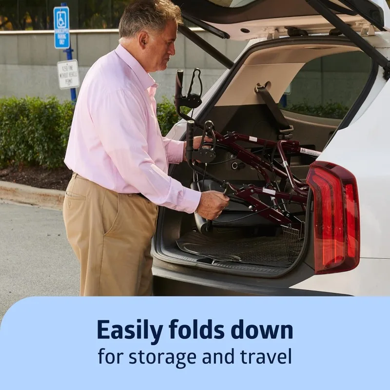 مشاية كبيرة جدًا من الألومنيوم بعرض للغاية مع مقعد، عنابي، 400 رطل. سعة الوزن، قابلة للطي، تحت المقعد S #4