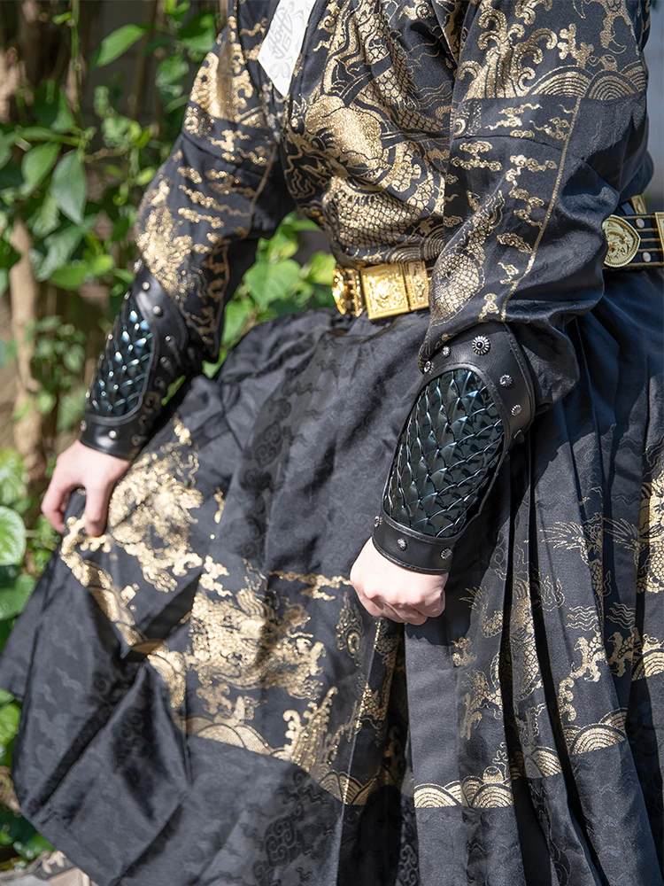 Hanfu protetor de pulso preto dragão escala armadura antigo traje brocado guarda braço