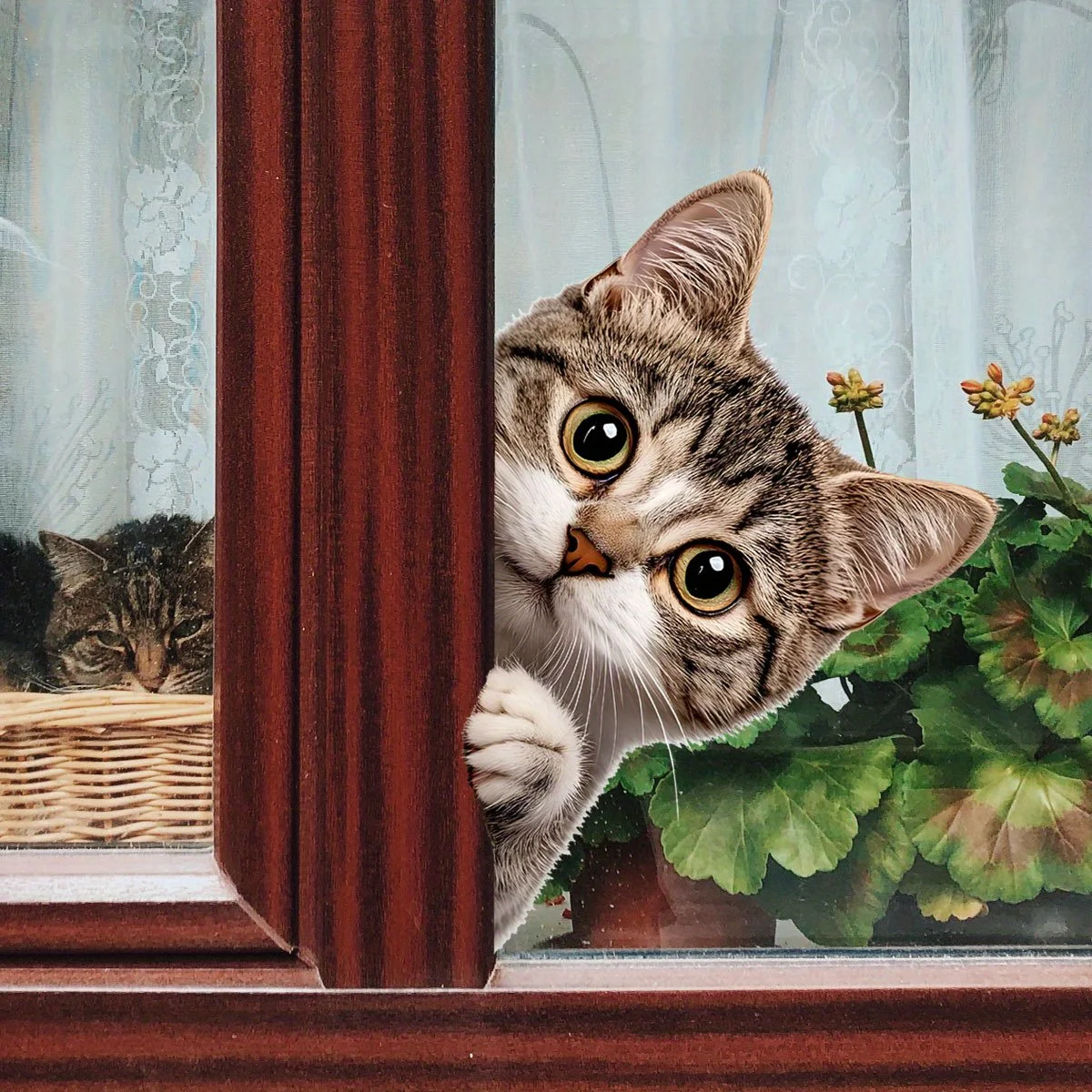 Funny Cat Peeking Window Wall Sticker Bathroom Toilet Decor Living Room Cabinet Refrigerator Home Decoration Decal Stickers - view 2