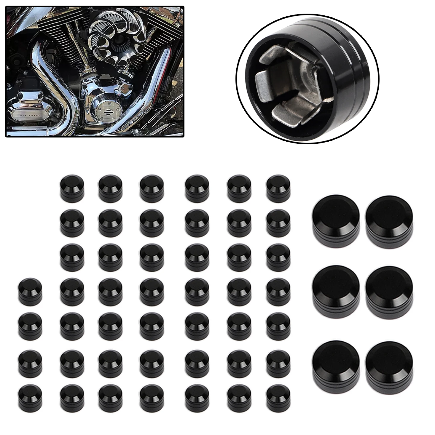 

Motor Engine Screw Bolt Covers Topper Cap CNC Aluminum For Harley Dyna Street Bob FXDB Super Glide FXD Low Rider FXDL 00-17