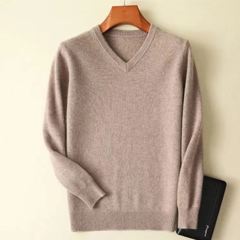 

New Knitted Sweater for Men Business Casual Classic V-neck Pullovers 2024 Winter Cashmere Cotton Blend Comfortable Knitwears