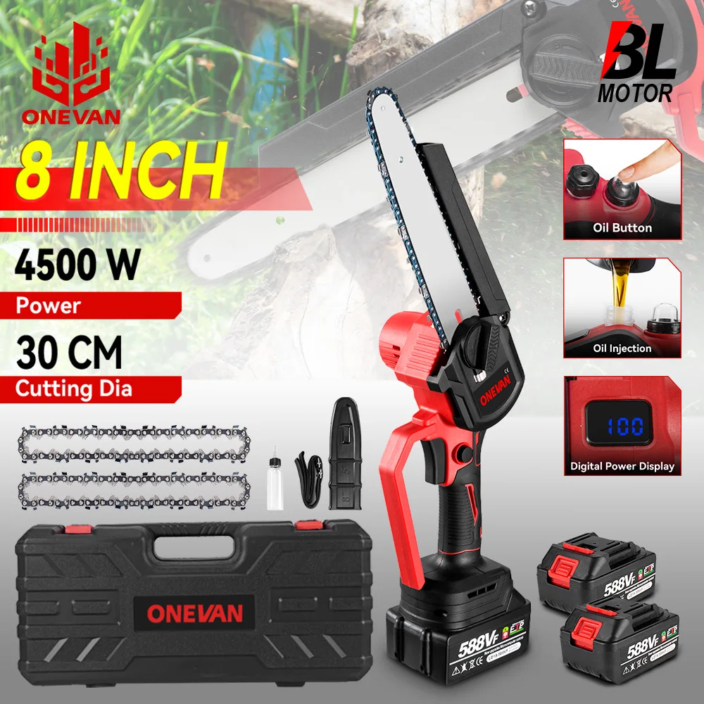 8Inch Brushless Electric Saw Cordless Oil Electric Chain Saw Digital Display Woodworking Power Tool For Makita 18V Battery Pin