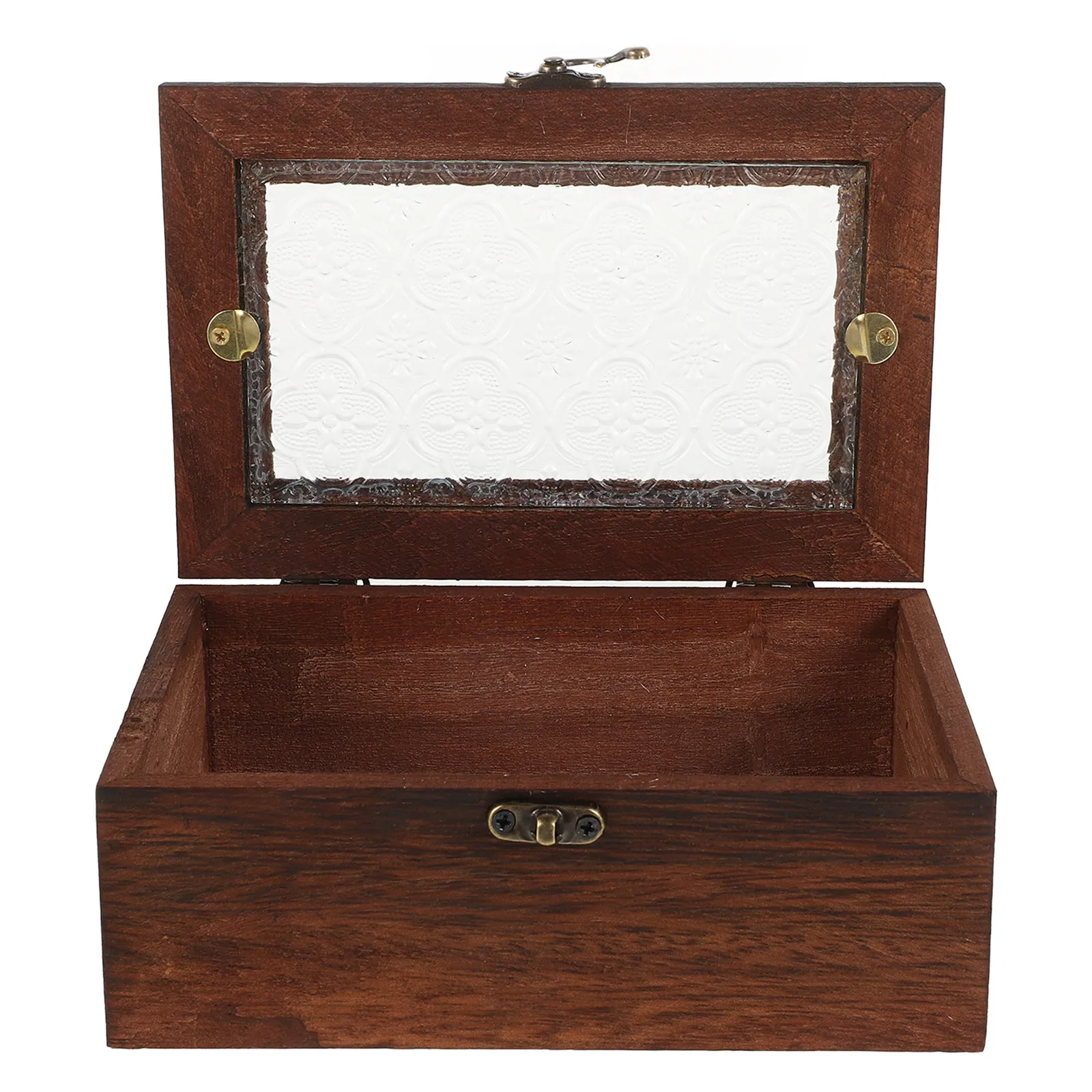 

Wooden Jewelry Box Begonia Glass Lid Metal Clasp Retro Storage Organizer Display Case Keepsakes Collectibles Home Decor