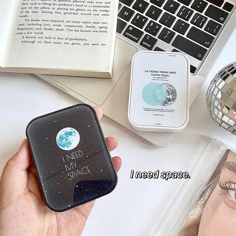 Contact Lens Case Black and White Galaxy Moon Future Sense Two Companion Cases with Large Capacity Contact Lenses with Mirrors