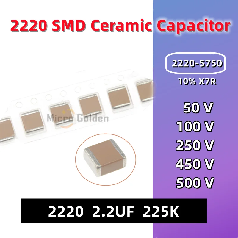 2220 SMD 커패시터 5개입: 고전압, 비극성, X7R 특성으로 안정적인 전자회로를 위한 필수 부품