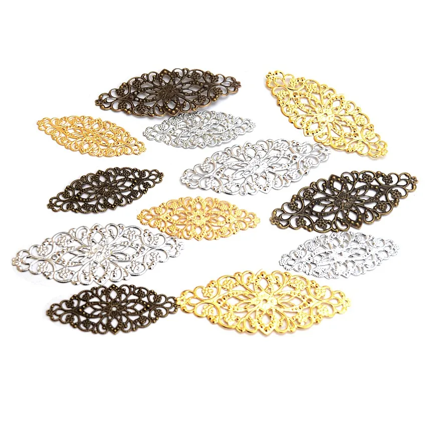 Retail 25pcs Filigree Flower Wraps Connectors Metal Crafts Gift Decoration DIY Findings 60x26mm