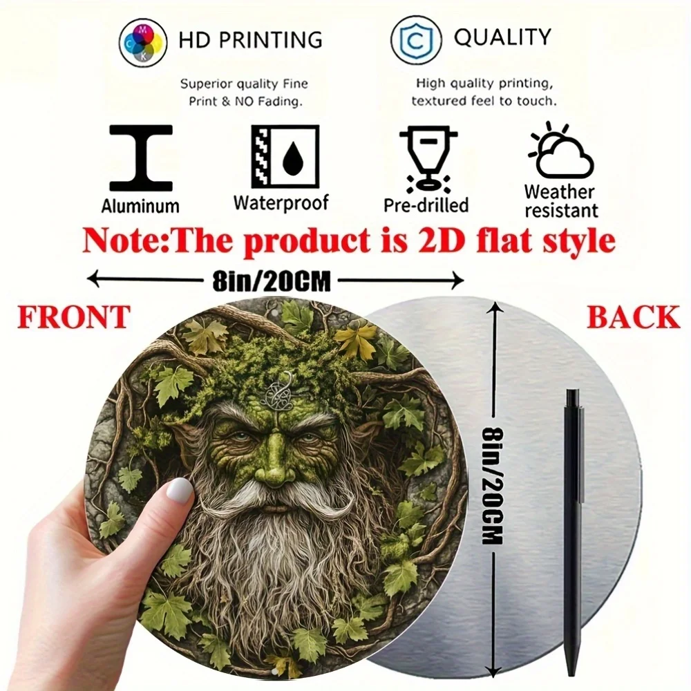 1pc Elf-Themed Round Wreath Metal Wall Art - 8x8 Inch Aluminum Sign with Green Bearded Elf Design, Ideal for Halloween & Christm