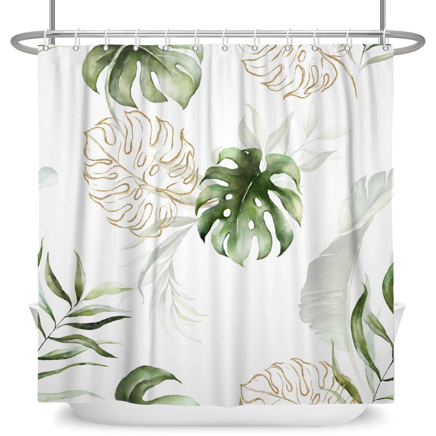 Tropical Greenery Leaf Shower Curtain Tulip Bathroom Curtain Romantic Refreshing Curtain Polyester Waterproof Bathroom Shower