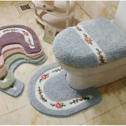 Home Living Room Bathroom Toilet Mats Set Anti Slip Rugs Bedroom Print Rug Water Absorption U Shaped Toilet Rug