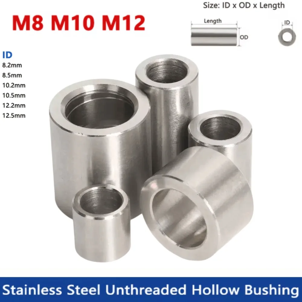 M8 M10 M12 Stainless Steel Unthreaded Spacer Round Hollow Bushing Sleeve Washer OD12/14/16/20mm Length 1-20mm