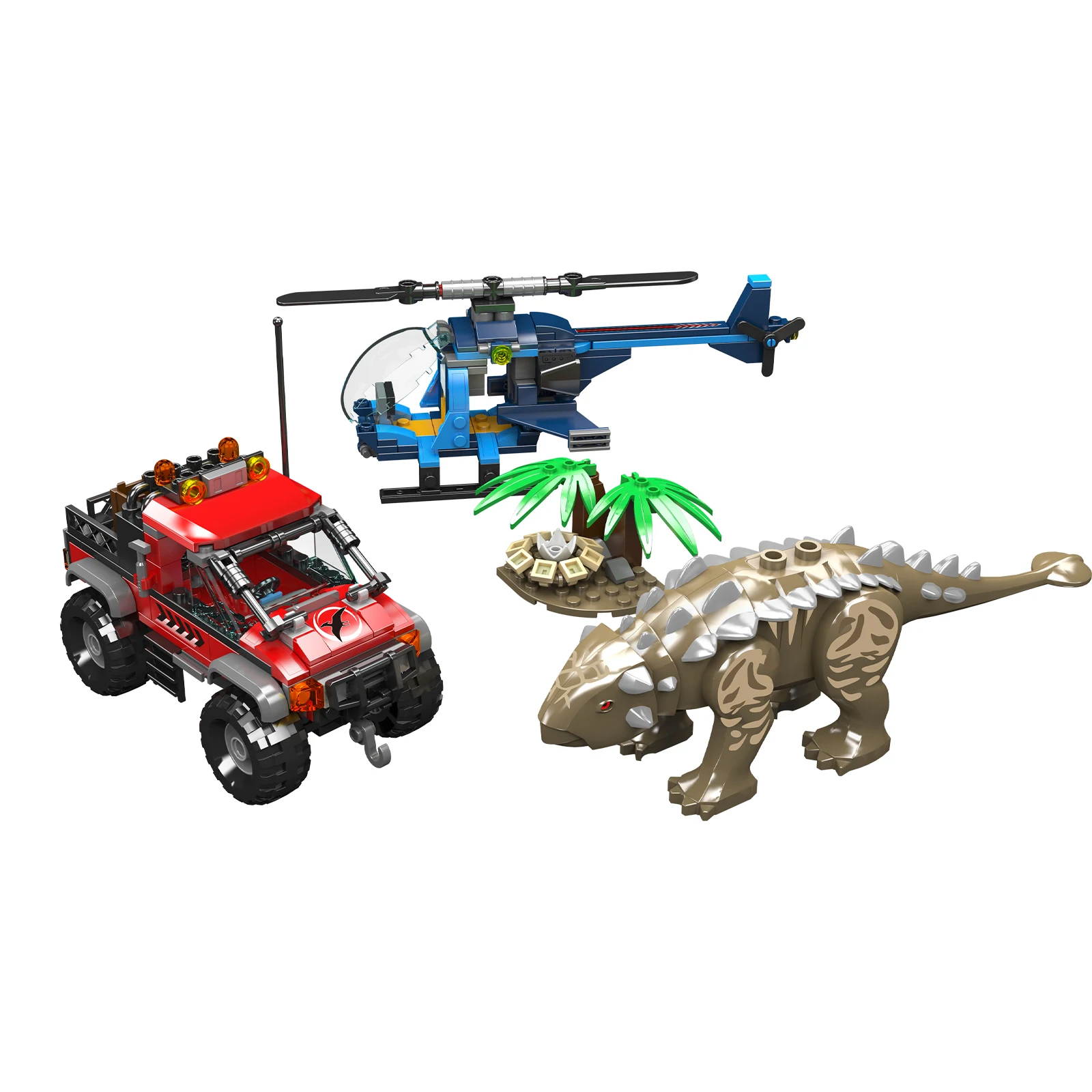 モールドキング 29004 403ピース アンキロサウルス ヘリコプターキャンプ 恐竜の卵 モデルキット 小型ブロック 知育玩具 子供向け