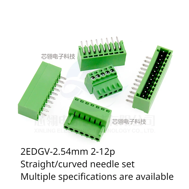 Зеленая клемма 2edgv-2, 54 мм, 2,54 мм, прямая/стандартная основа, сварной Штекерный/гнездовой разъем PCB, подключаемый штекер