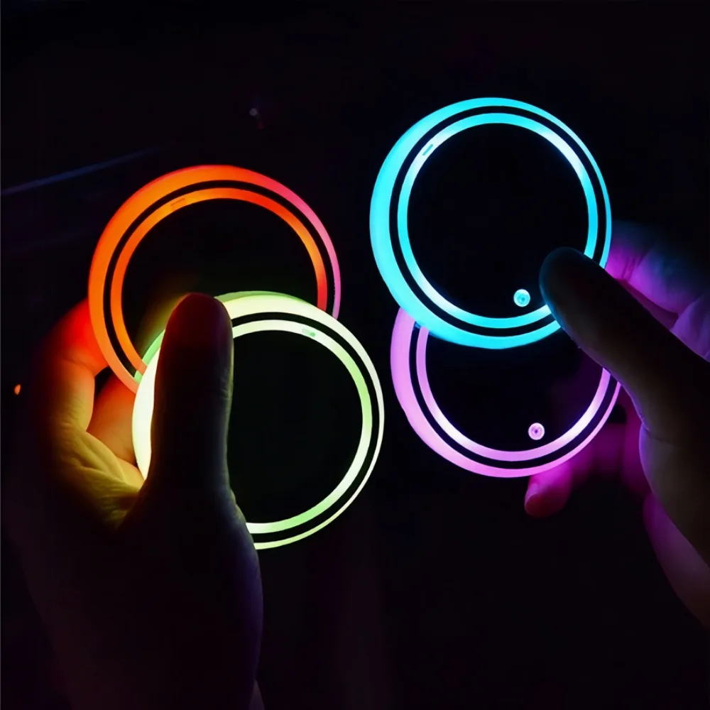 2PCS LED Cup Holder Lights for Car,Rechargeable 7 Color-Changing Light Up Cup Holder Insert Coasters,Car Decor Accessories