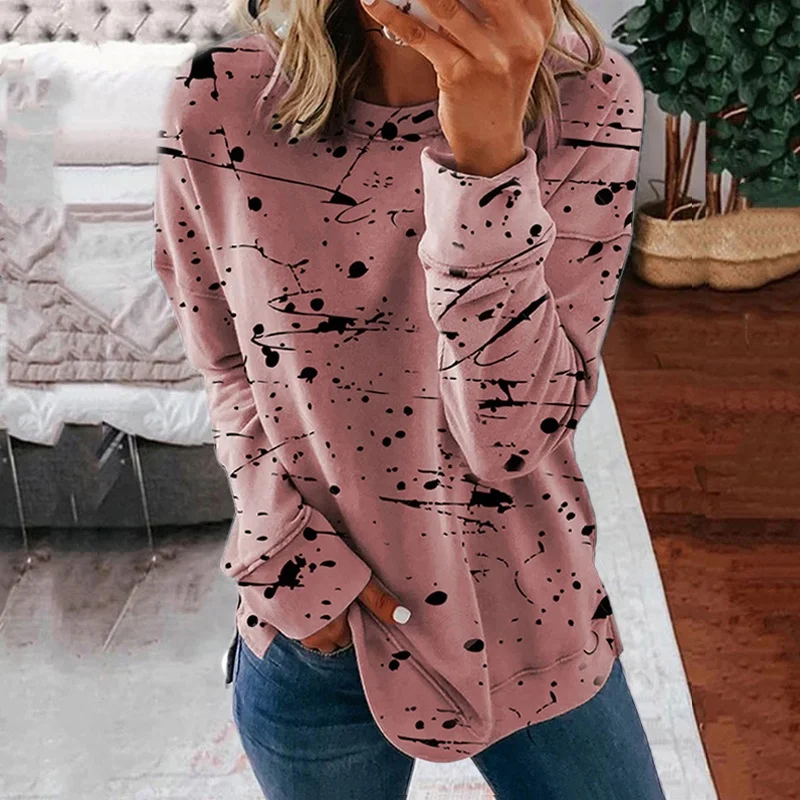 Summer Tops Women Fashion Clothes Casual Long Sleeved Shirts O-neck Pullover Sweatshirts Ladies Cotton Blouses Printed T-Shirts