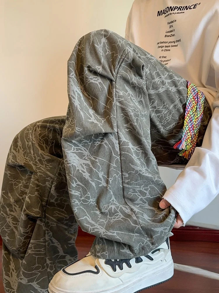 

Loose Straight Leg Casual Pants for Men Large Mouth Monkey American Sle Bla Dyeing Spring Loose Wide Leg Pants