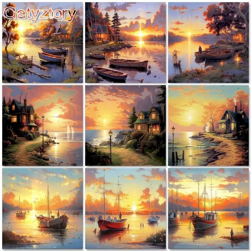 

GATYZTORY Frame 60x75cm DIY Painting By Numbers dusk Landscape Acrylic Paint On Canvas Coloring By Numbers For Adults Gift