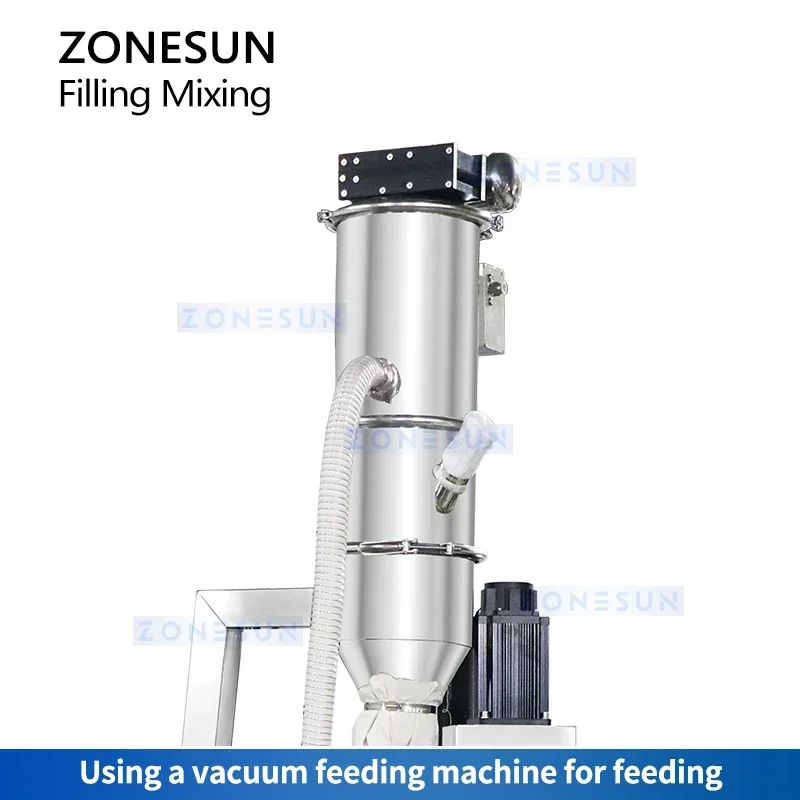 Zonesun máquina de enchimento de pesagem de pó, tanque de mistura, bomba de alimentação a vácuo, enchimento de broca de pó ZS-MB500FP