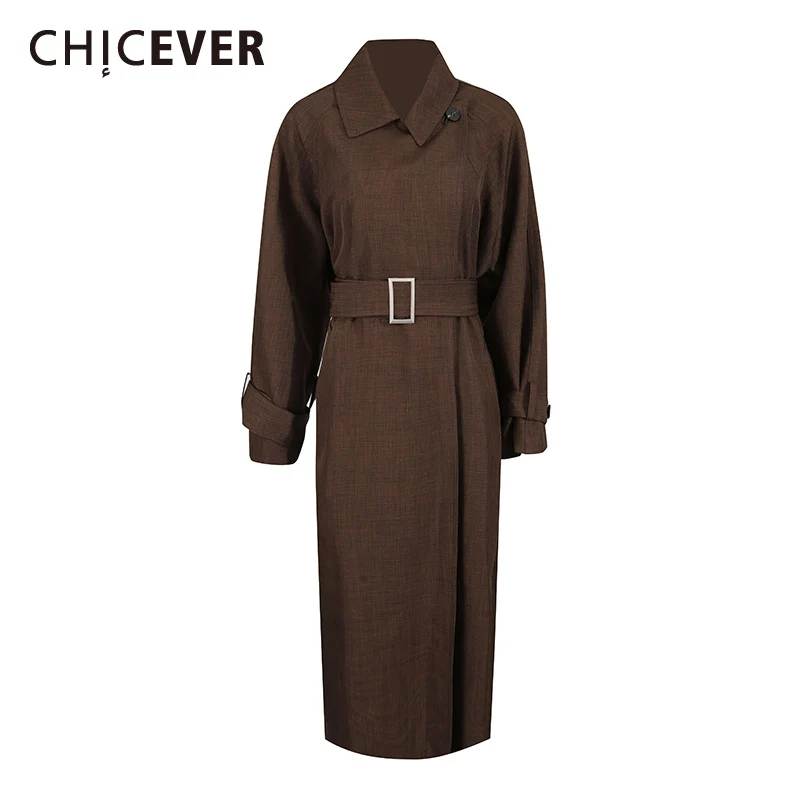 CHICEVER Solid Spliced Sashes Texture Trench Female Lapel Long Sleeve Loose Light Luxury Women's Trenchs Autumn Fashion Style