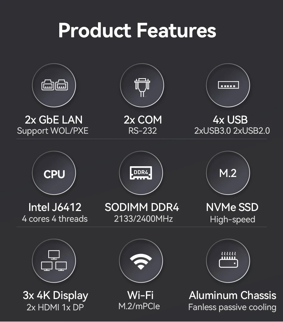 Fanless Embedded Mini Pc Intel Celeron J6412 N100 Ddr4 M.2 Nvme Ssd 2x Gigabit Ethernet 2x Com Rs232 3x Display Windows Ubuntu